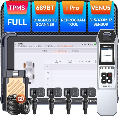 مجموعات THINKSCAN 689BT TPMS، أداة تشخيص الماسح الضوئي obd2 الاحترافية مع TPMS، أداة استشعار التنشيط/القراءة/التعلم مع VENU iPro، أجهزة استشعار البرمجة (حزمة في 315/433 ميجا هرتز VENU5) فقط in Kuwait