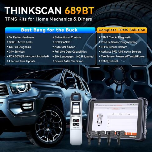 مجموعات THINKSCAN 689BT TPMS، أداة تشخيص الماسح الضوئي obd2 الاحترافية مع TPMS، أداة استشعار التنشيط/القراءة/التعلم مع VENU iPro، أجهزة استشعار البرمجة (حزمة في 315/433 ميجا هرتز VENU5) فقط in Kuwait
