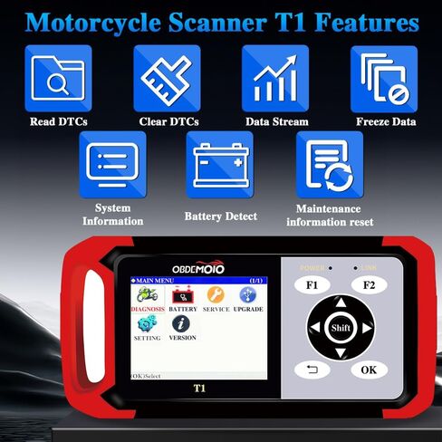 T1 Motorcycle Scanner, OBD2 Euro 5 Motorcycle Scan Tool, 3.5'' LCD Diagnostic Tool with ABS ECU Scan, Battery Test and Service Reset for Honda Yamaha Kawasaki Suzuki KTM CFMOTO Vespa in Saudi Arabia