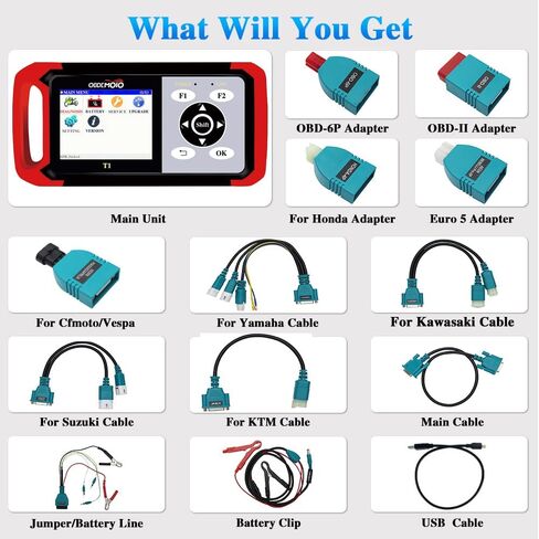 T1 Motorcycle Scanner, OBD2 Euro 5 Motorcycle Scan Tool, 3.5'' LCD Diagnostic Tool with ABS ECU Scan, Battery Test and Service Reset for Honda Yamaha Kawasaki Suzuki KTM CFMOTO Vespa in Saudi Arabia