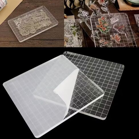 الاكريليك سيليكون واضح Stamps كتلة مع خطوط الشبكة لسكرابوكينغ DIY ألبوم بطاقات الديكور النقش مقبض بداية شكل ختم in Kuwait