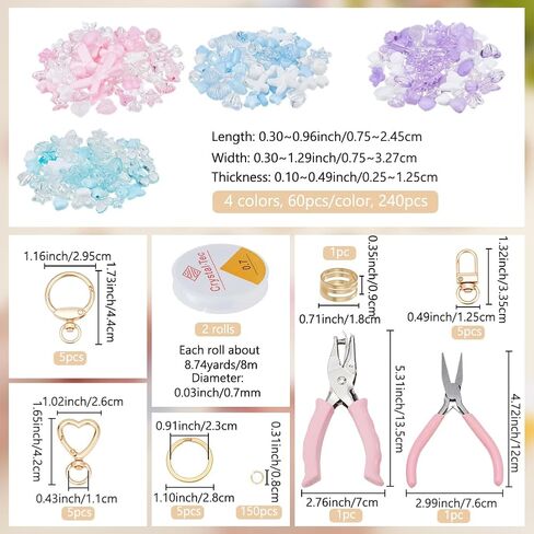 EVERJOYCRAFT 272 pcs Lip Gloss Keychain Making Kit with 15 Keychain Clips and Keyrings Acrylic Beads Jump Rings Elastic Cord Pliers Hole Puncher for Custom Lip Gloss Holders Bag Charms Keychains DIY in Saudi Arabia