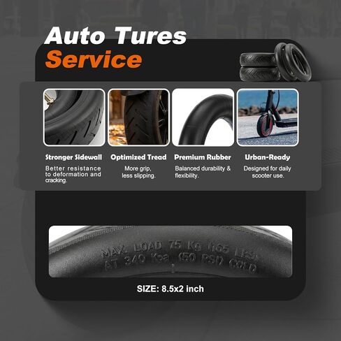 EMERK 8.5×2 Electric Scooter Tire & Tube Set (1 Pack), Fits 50/75-6.1, Compatible with Gotrax GXL V2, Xiaomi M365 & Pro, Pneumatic Replacement Wheel, Straight Valve, 2 Tire Levers Included in Saudi Arabia
