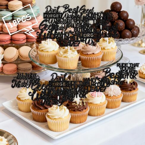 18pcs بريق أسود صورة ظلية وداعا وداعا كب كيك توبر يهتف للتقاعد التخرج يختار موضوع الذكرى السنوية حزب الديكور للرجال النساء عيد ميلاد سعيد ديكور لوازم in Kuwait