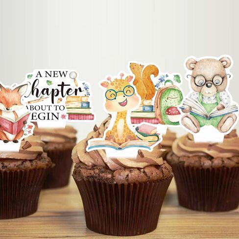 48pcs A New Chapter Begins Baby Shower Cupcake Toppers, Storybook Baby Shower Decorations Cute Woodland Animals A New Chapter Cupcake Toppers for Book Theme Party Supplies in Kuwait