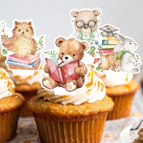 48pcs A New Chapter Begins Baby Shower Cupcake Toppers, Storybook Baby Shower Decorations Cute Woodland Animals A New Chapter Cupcake Toppers for Book Theme Party Supplies in Kuwait