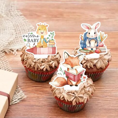 48pcs A New Chapter Begins Baby Shower Cupcake Toppers, Storybook Baby Shower Decorations Cute Woodland Animals A New Chapter Cupcake Toppers for Book Theme Party Supplies in Kuwait