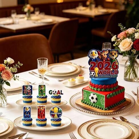 25 Pcs World Cup Soccer Cake Decorations with 24Pcs Cupcake Toppers, 1Pcs Cake Topper for Game Day Theme Party and Birthday Party Decorations (C) in Kuwait