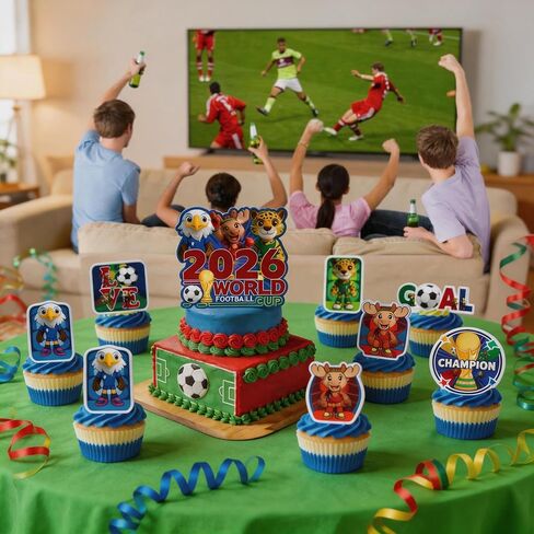 25 Pcs World Cup Soccer Cake Decorations with 24Pcs Cupcake Toppers, 1Pcs Cake Topper for Game Day Theme Party and Birthday Party Decorations (C) in Kuwait