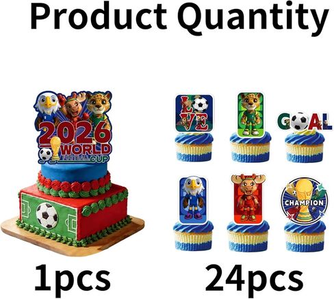 25 Pcs World Cup Soccer Cake Decorations with 24Pcs Cupcake Toppers, 1Pcs Cake Topper for Game Day Theme Party and Birthday Party Decorations (C) in Kuwait