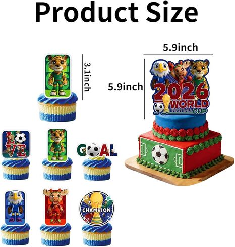 25 Pcs World Cup Soccer Cake Decorations with 24Pcs Cupcake Toppers, 1Pcs Cake Topper for Game Day Theme Party and Birthday Party Decorations (C) in Kuwait