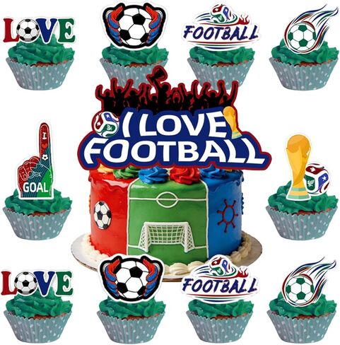 25 Pcs World Cup Soccer Cake Decorations with 24Pcs Cupcake Toppers, 1Pcs Cake Topper for Game Day Theme Party and Birthday Party Decorations (C) in Saudi Arabia