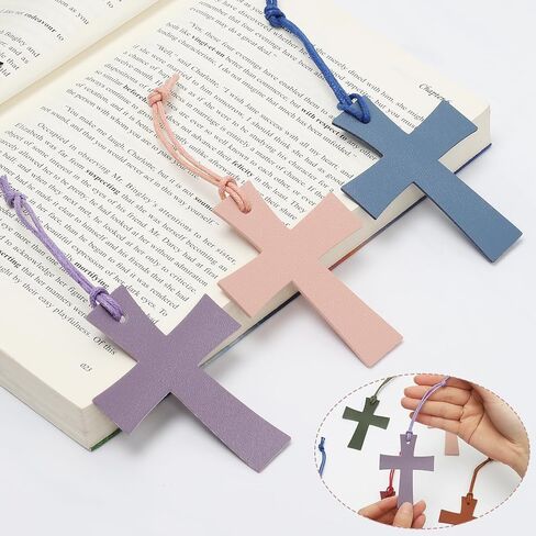Leather Cross Bookmark, Kaluofan 6PCS Bible Bookmark, Religious Bookmarks Bible Accessories Christian Gifts for Women, Leather Cross BookMarkers for Church Christian Book Lovers Readers（6 Color in Kuwait