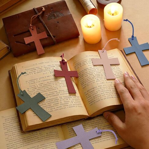 Leather Cross Bookmark, Kaluofan 6PCS Bible Bookmark, Religious Bookmarks Bible Accessories Christian Gifts for Women, Leather Cross BookMarkers for Church Christian Book Lovers Readers（6 Color in Kuwait