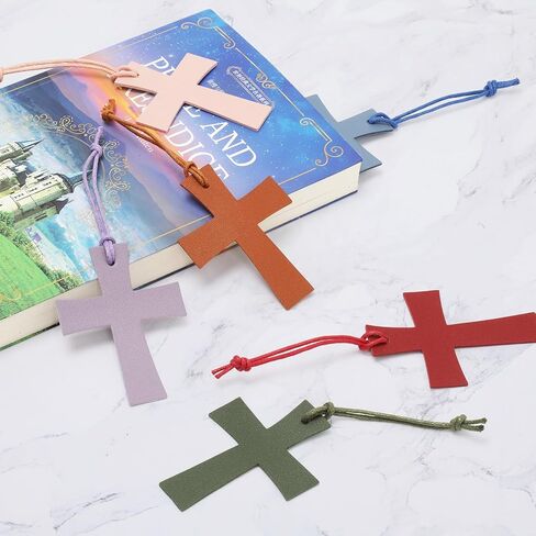 Leather Cross Bookmark, Kaluofan 6PCS Bible Bookmark, Religious Bookmarks Bible Accessories Christian Gifts for Women, Leather Cross BookMarkers for Church Christian Book Lovers Readers（6 Color in Kuwait