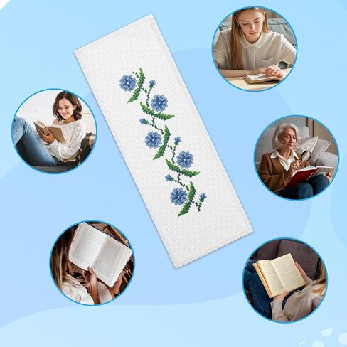 16 Pcs Blank Cross Stitch Bookmark, Blank Embroidery Book Marks Ornaments Rectangle Embroidery DIY Bookmark Fabric Edged Cross Stitch for Needlework, DIY Art Crafts Sewing Projects, 2.7x7.4 inch in Kuwait
