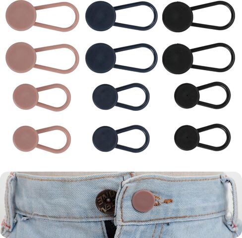 12PCS Button Extenders for Jeans - Pants Button Extender for Women & Men - Expand Waistband by 1-1.4 Inches - 3 Colors (Black, Blue, Khaki) in Saudi Arabia