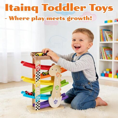 Toys for 1 2 Year Old Boy, Dinosaur Themed Wooden Car Ramp, Gifts for 1 2 Year Old in Saudi Arabia