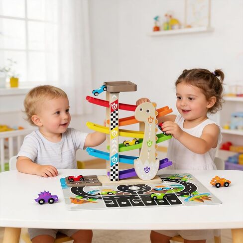 Toys for 1 2 Year Old Boy, Dinosaur Themed Wooden Car Ramp, Gifts for 1 2 Year Old in Saudi Arabia