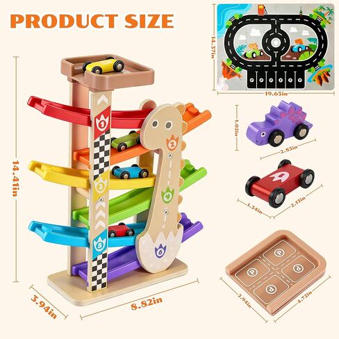 Toys for 1 2 Year Old Boy, Dinosaur Themed Wooden Car Ramp, Gifts for 1 2 Year Old in Saudi Arabia