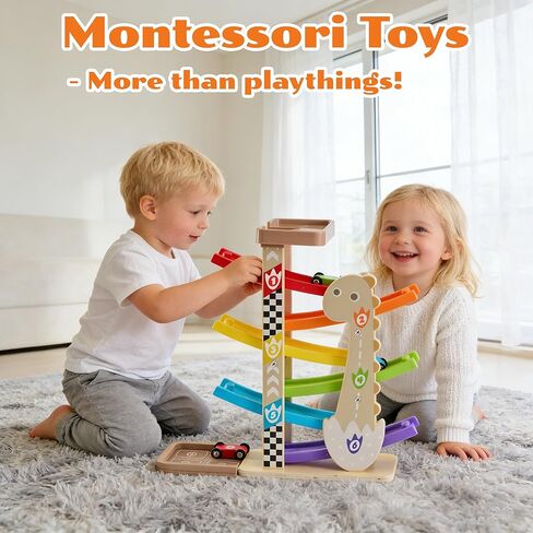 Toys for 1 2 Year Old Boy, Dinosaur Themed Wooden Car Ramp, Gifts for 1 2 Year Old in Saudi Arabia