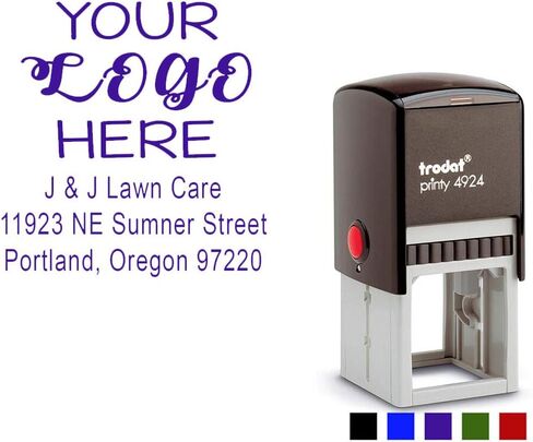 Office Address Stamp with Business Logo - Return Address or Your Company Information! Choose Your Ink Color - Size 1 5/8 x 1 5/8. (Purple) in Saudi Arabia