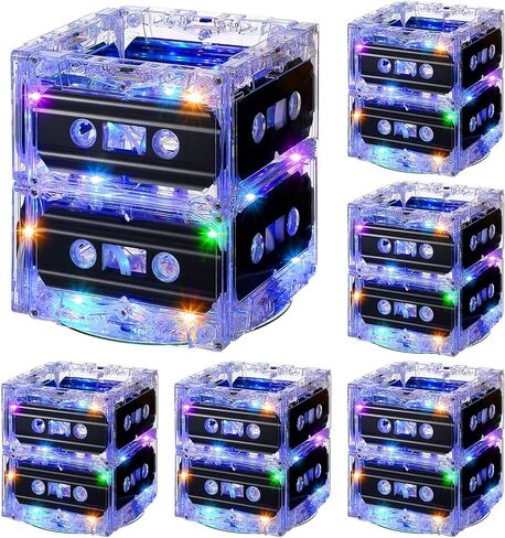 Relaxweex 6 مجموعات 80s 90s متوهجة الجدة شريط كاسيت دلو المركزية 80s لوازم الحفلات 90s موضوع حفلة عيد ميلاد لوازم ضوء شريط كاسيت ديكور الطاولة للموسيقى الرجعية الهيب هوب 1980 1990 الحدث in Kuwait
