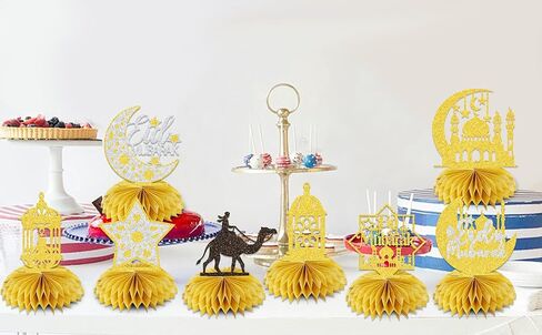 8Pcs Umrah Mubarak Honeycomb Centerpiece Eid Mubarak Table Decorations for Happy Eid Party Decor Muslim Islam Festival Party Decorations Supplies Gold Glitter in Saudi Arabia