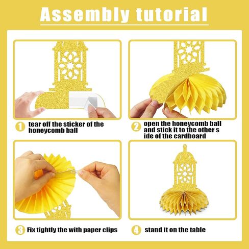 8Pcs Umrah Mubarak Honeycomb Centerpiece Eid Mubarak Table Decorations for Happy Eid Party Decor Muslim Islam Festival Party Decorations Supplies Gold Glitter in Saudi Arabia