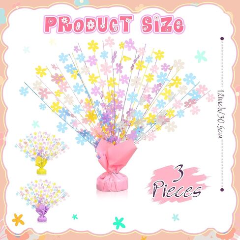 3 Pcs Daisy Birthday Party Decorations Pastel Rainbow Table Centerpieces Macaron Flower Model Foil Spray Table Decor Floral Metallic Burst Centerpiece for Birthday Shower Wedding Supplies in Saudi Arabia