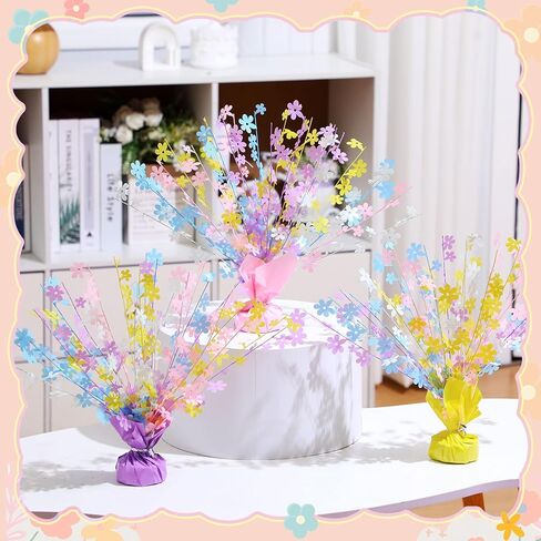 3 Pcs Daisy Birthday Party Decorations Pastel Rainbow Table Centerpieces Macaron Flower Model Foil Spray Table Decor Floral Metallic Burst Centerpiece for Birthday Shower Wedding Supplies in Saudi Arabia