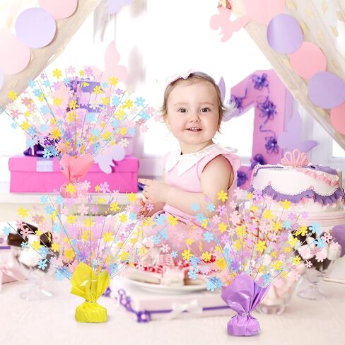 3 Pcs Daisy Birthday Party Decorations Pastel Rainbow Table Centerpieces Macaron Flower Model Foil Spray Table Decor Floral Metallic Burst Centerpiece for Birthday Shower Wedding Supplies in Saudi Arabia
