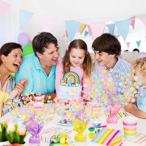 3 Pcs Daisy Birthday Party Decorations Pastel Rainbow Table Centerpieces Macaron Flower Model Foil Spray Table Decor Floral Metallic Burst Centerpiece for Birthday Shower Wedding Supplies in Saudi Arabia