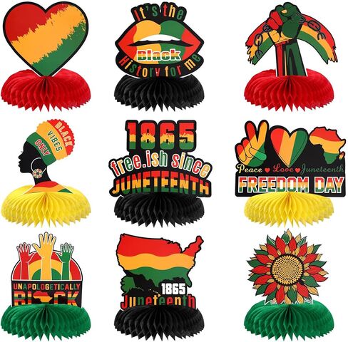 TaoBary 9 Pcs Juneteenth Day Honeycomb Centerpieces Juneteenth Decorations Table Decoration for Happy Juneteenth Day Freedom Day Black African American Independence 1865 Black History Party Decoration in Saudi Arabia