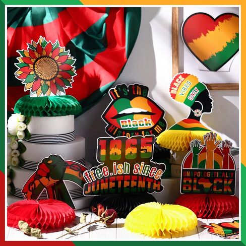 TaoBary 9 Pcs Juneteenth Day Honeycomb Centerpieces Juneteenth Decorations Table Decoration for Happy Juneteenth Day Freedom Day Black African American Independence 1865 Black History Party Decoration in Saudi Arabia