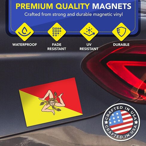 Magnet Me Up مغناطيس سيارة بعلم صقلية الإيطالي، مقاس 4 × 6 بوصة، فينيل متين مطبوع بالأشعة فوق البنفسجية، ملصق مغناطيسي مقاوم للطقس للسيارات والثلاجة والخزانة، ملحق إيطاليا صقلية الوطنية، هدية سفر، صنع في الولايات المتحدة الأمريكية in Kuwait