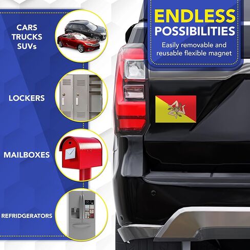 Magnet Me Up مغناطيس سيارة بعلم صقلية الإيطالي، مقاس 4 × 6 بوصة، فينيل متين مطبوع بالأشعة فوق البنفسجية، ملصق مغناطيسي مقاوم للطقس للسيارات والثلاجة والخزانة، ملحق إيطاليا صقلية الوطنية، هدية سفر، صنع في الولايات المتحدة الأمريكية in Kuwait