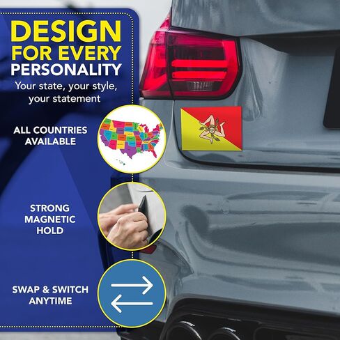 Magnet Me Up مغناطيس سيارة بعلم صقلية الإيطالي، مقاس 4 × 6 بوصة، فينيل متين مطبوع بالأشعة فوق البنفسجية، ملصق مغناطيسي مقاوم للطقس للسيارات والثلاجة والخزانة، ملحق إيطاليا صقلية الوطنية، هدية سفر، صنع في الولايات المتحدة الأمريكية in Kuwait
