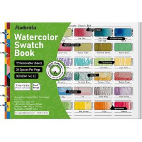 FLUNBRATO Watercolor Swatch Book 12 Sheets,100% Cotton Binder Bound 10.6 x 7.7 inch 140lb 300gsm Swatch Book for Watercolor Colored Pencils Oil Pastel Acrylic Markers & Mixed Media in Saudi Arabia