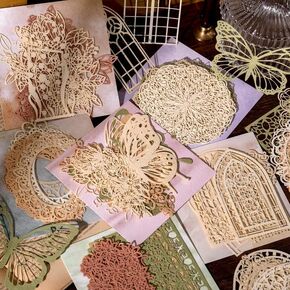 60PCS Vintage Love Heart Butterfly Leaf Lace Star Flower Cut Outs Border Card Cutouts Paper Lace for Scrapooking Supplies Kit Scrapbook Decorative Paper Card for DIY Arts Crafts Album Planner Junk in Saudi Arabia