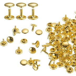 Generic 60 Sets Double Cap Leather Rivets, 12x12mm Round Cap Tubular Metal Studs Leather Crafting Rivets for Fabric Belt Pet Collar Boot Bag Repair and Decoration, Gold in Kuwait