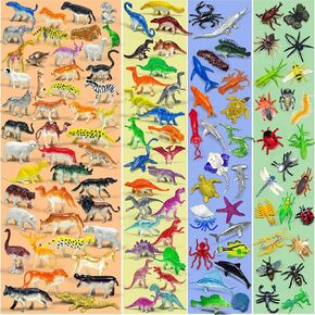 120PCS Mini Animal Figurines Toys Set, 4 Themes Dinosaur Ocean Jungle Insect Playset, Realistic Simulation Wildlife Figures, Bulk Party Favors Supplies, Home Desk Decor for Collectors in Saudi Arabia