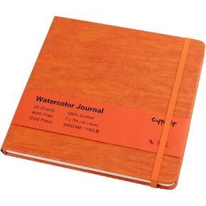 CuppaClip Leather Watercolor Journal, 300gsm/140lb 100% Cotton Cold Press Paper, 20 Sheets Acid-Free Travel Sketchbook–Professional Art Notebook for Painting, Drawing, Travel (Blue, 5.8x3.7in) in Saudi Arabia