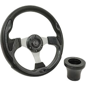 ULTIMATE GOLF CART CARBON FIBER STEERING WHEEL W/CHOICE OF BLACK OR CHROME ADAPTER FOR CLUB CAR PRECEDENT (2004 & UP) (BLACK) in Kuwait