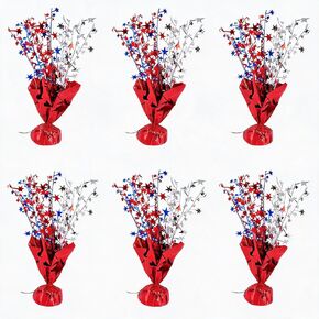 6 Pack 4th of July Table Centerpiece Decoration, Metallic Foil Spray Star Burst Patriotic Decor for 250th Anniversary Independence Day, Holiday Memorial Day Party Supplies Decor (Silver&Blue&Red) | Patriotic Centerpiece Decoration in Kuwait