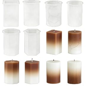 6Pcs Silicone Candle Molds Set Cylinder & Hexagon & Square Pillar Candle Molds with Different Textures for DIY Soy Wax Candles Resin Soap Plaster Home Decor 2.83in in Saudi Arabia