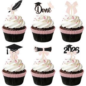 AXEN 48Pcs 2026 Graduation Cupcake Toppers, Class of 2026 Cupcake Topper Graduation Party Decorations Supplies - Black&Gold in Kuwait