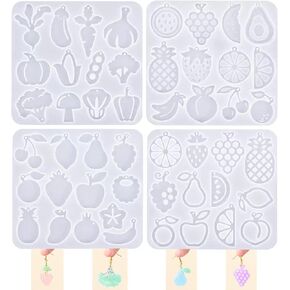 4 Piece Resin Earring Molds for DIY Jewelry Making Includes 49 Fruit Shaped Resin Molds with Holes for Keychains Earrings Necklaces Pendants Craft Supplies Perfect for Artistic Gifts in Saudi Arabia