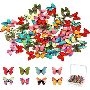 Pack of 50 Pcs Mixed 1 inch Buttons for Sewing, 2-Hole Design, Wooden Assorted Buttons for Crafts, Ideal Small Butterflies for Crafts, Sewing, Scrapbooking and DIY Projects in Saudi Arabia