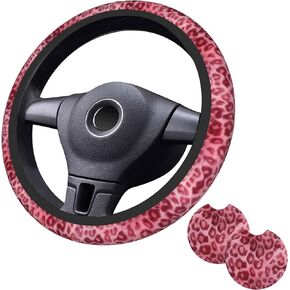 Black Leopard Print Steering Wheel Cover Black Cheetah Leopard Print Steering Wheel Protector Car Accessories 15inch Neoprene 2 Pcs Car Coasters for Women Men in Saudi Arabia